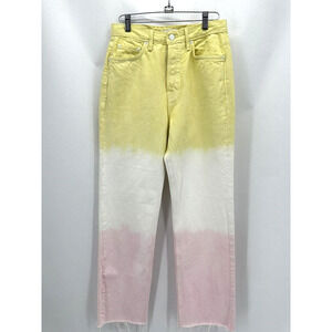 GRLFRND Mica Crop Straight Jeans Size 26 Raw Hem Pink Crush Dip Dyed Preppy Boho